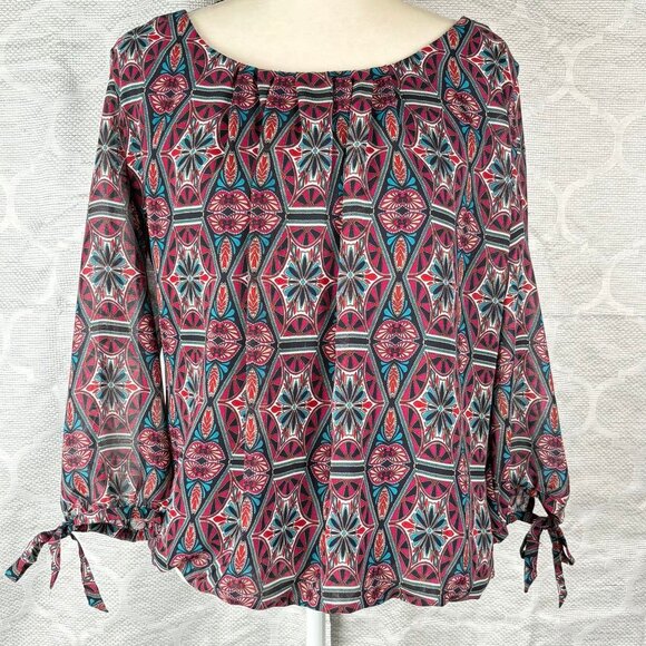 Sara Michelle Boho Geometric Peasant Blouse – Size L - Picture 7 of 11